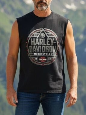 Harley Davidson Black Graphic Tank Top Sz XL